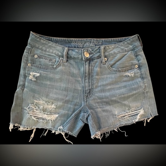 American Eagle Outfitters Blue Distressed Jean Shorts - Picture 1 of 8
